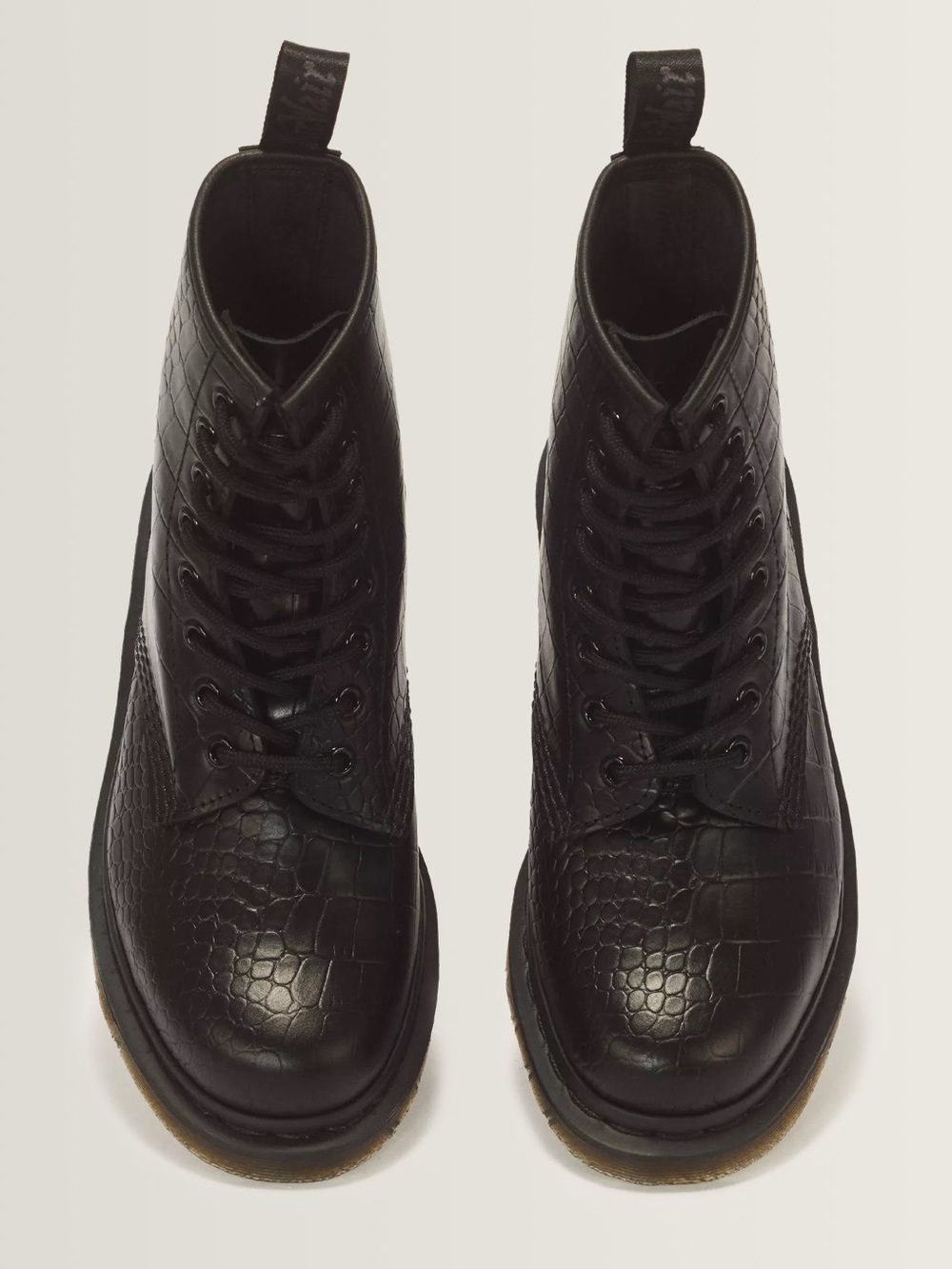 Dr. Martens Black Croc-Embossed Lace-Up Boots